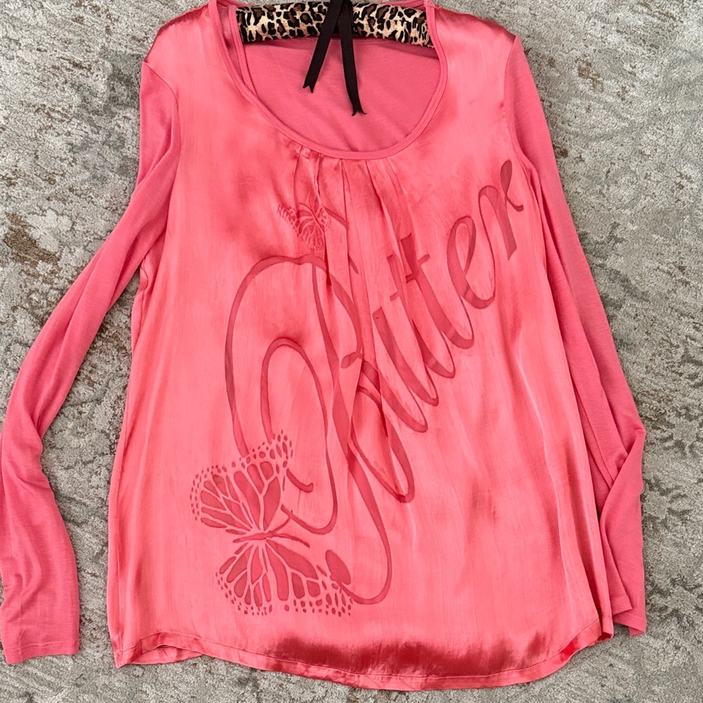 Chic Coral Long Sleeve Women's Top butterfly 2 piece